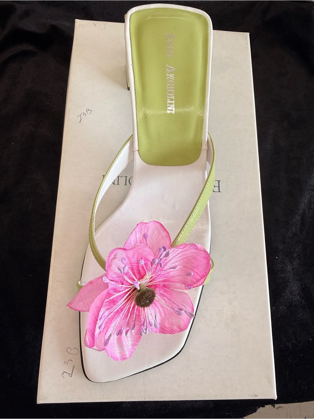 Enzo Angiolini Pink Floral Slide with Lime Footbed